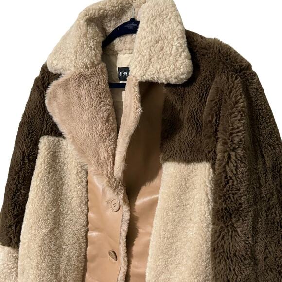 STEVE MADDEN Willow Coat Sherpa Faux Fur Leather Color Block Jacket NWT Medium - Picture 4 of 8